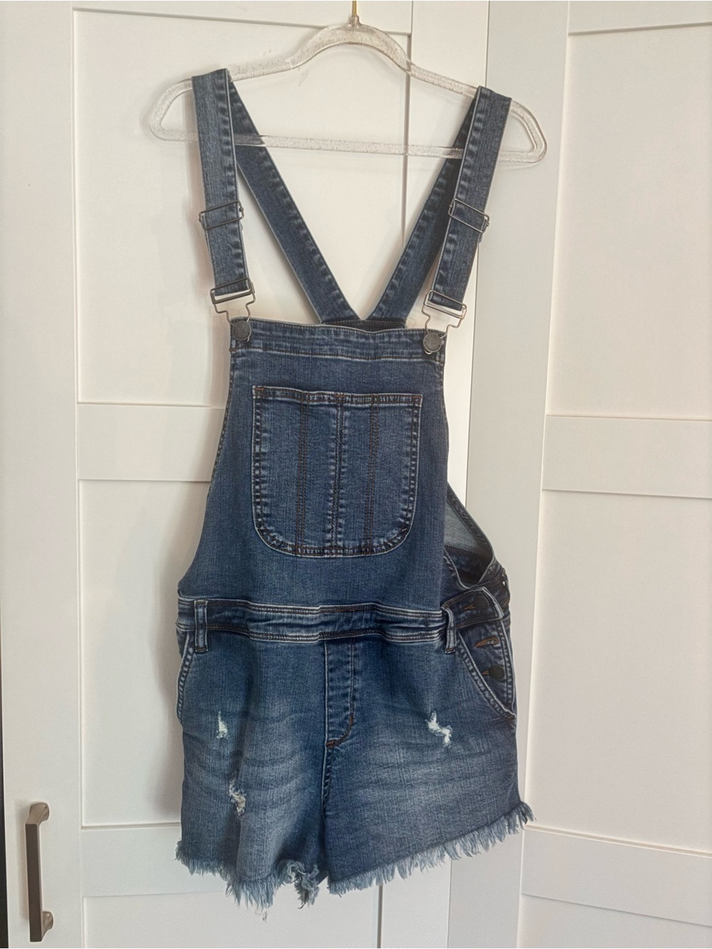 SEE THRU SOUL Boyfriend Shortall Light Blue Denim Shortie Overalls Size 27
